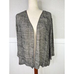 Eileen Fisher Dark Gray Organic Linen Gauze Strata Kimono Cardigan Jacket Sz M
